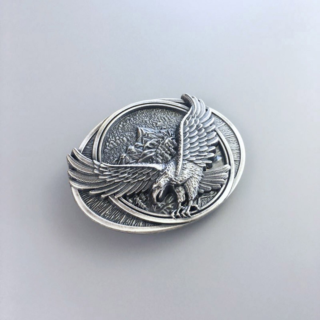 Vintage Silver Plated Eagle Oval Western Belt Buckle Boucle Boucle de ceinture