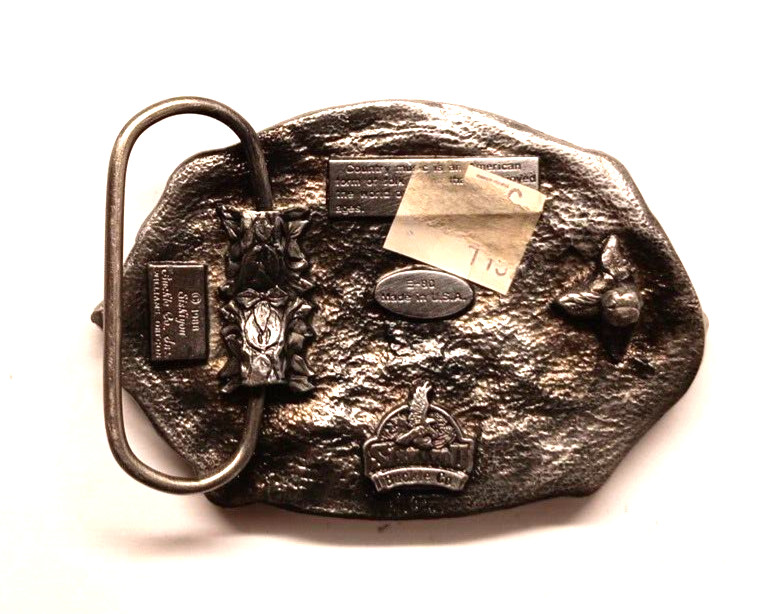 VINTAGE BELT BUCKLE – I LOVE COUNTRY MUSIC 1988 SISKIYOU
