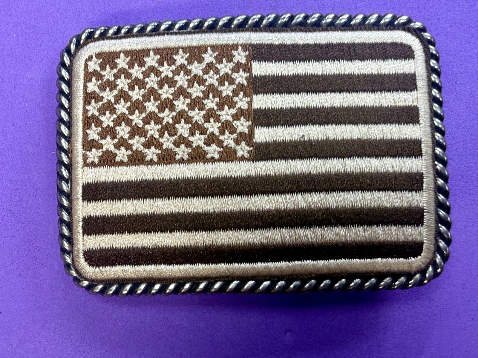 Embroidered American Patriotic Flag Rope Border Vintage Western Belt Buckle