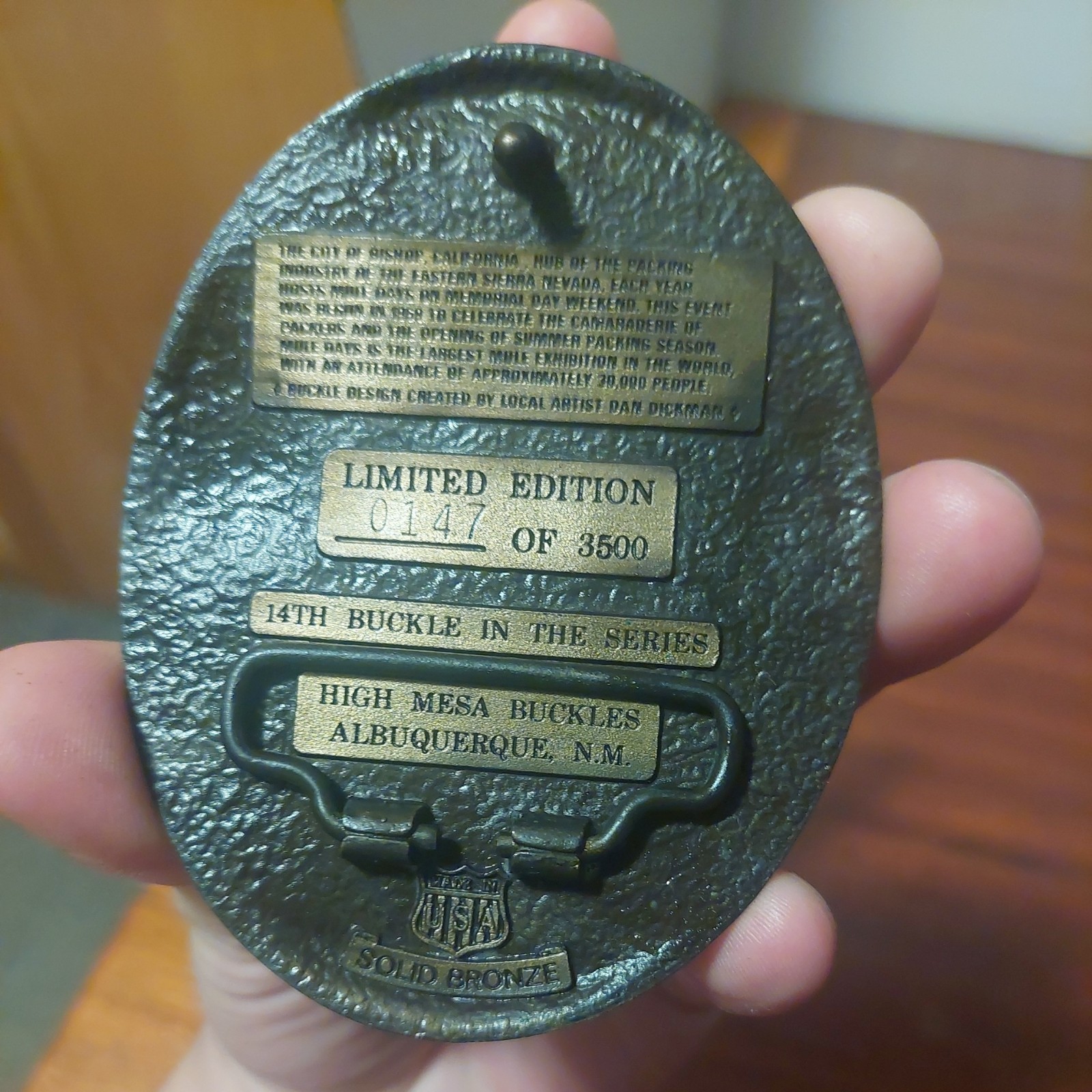 Memorial Day, Bishop, CA 1970-1990 Mule Day Bronze Belt Buckle 147 Of 3500
