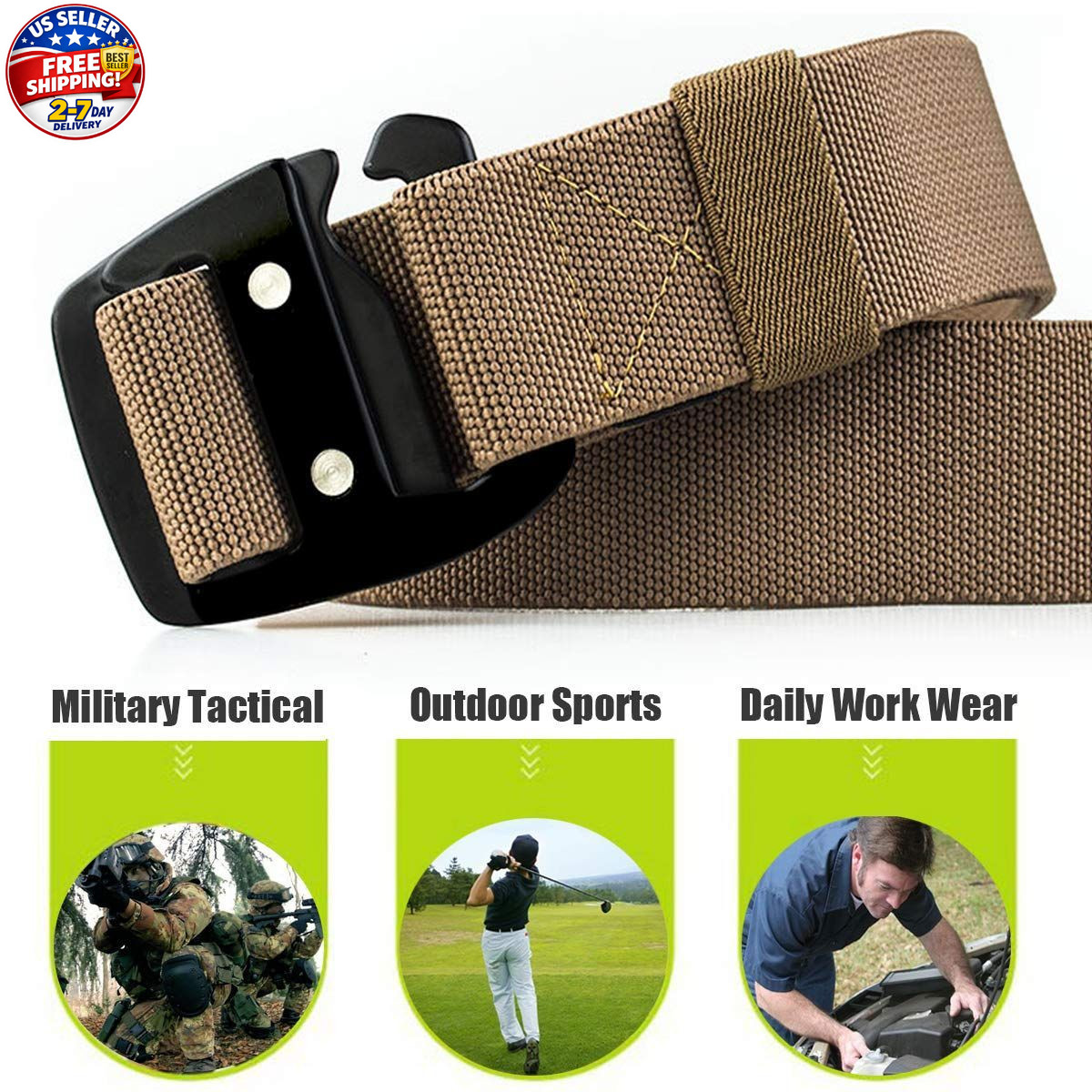 Tactical Stretch Belt for Men, 1.5&Prime; Military Work Rigger Elastic Nylon Hiking..