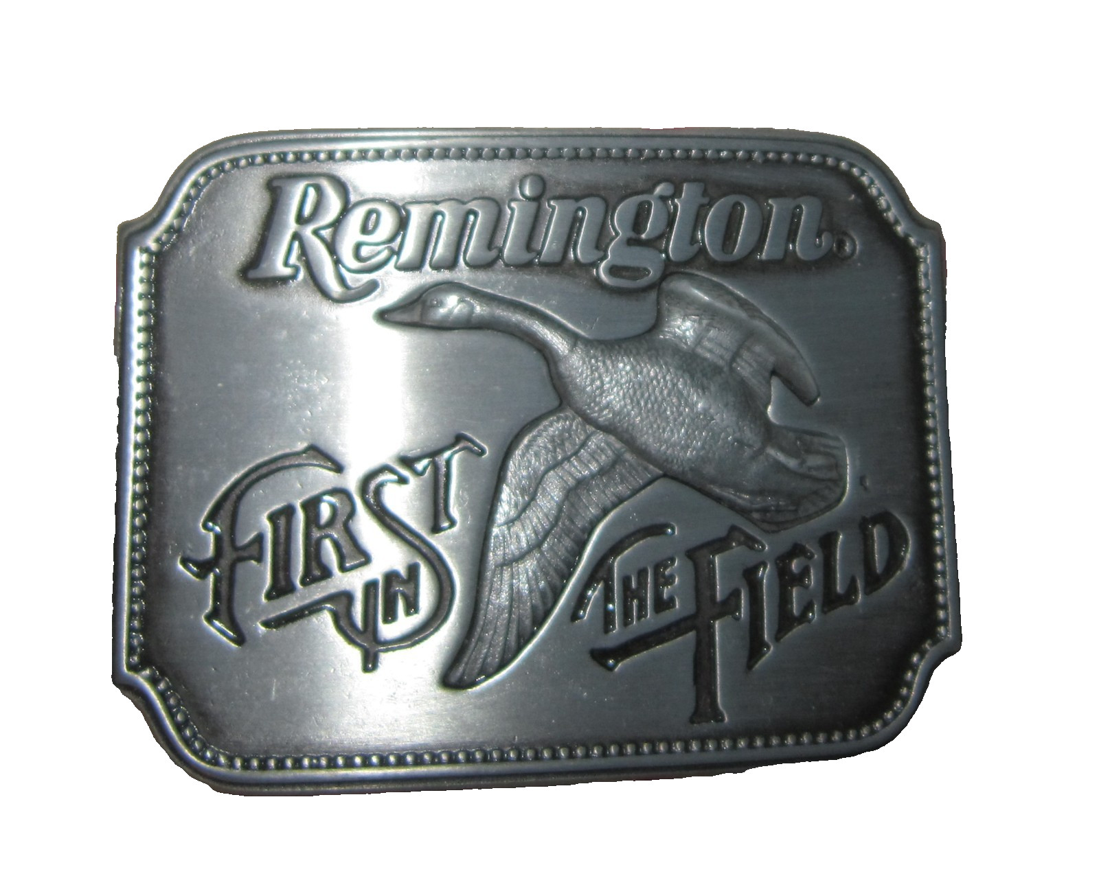 Remington Arms Belt Buckle First In The Field Canada Goose Sid Bell 1980 Silver