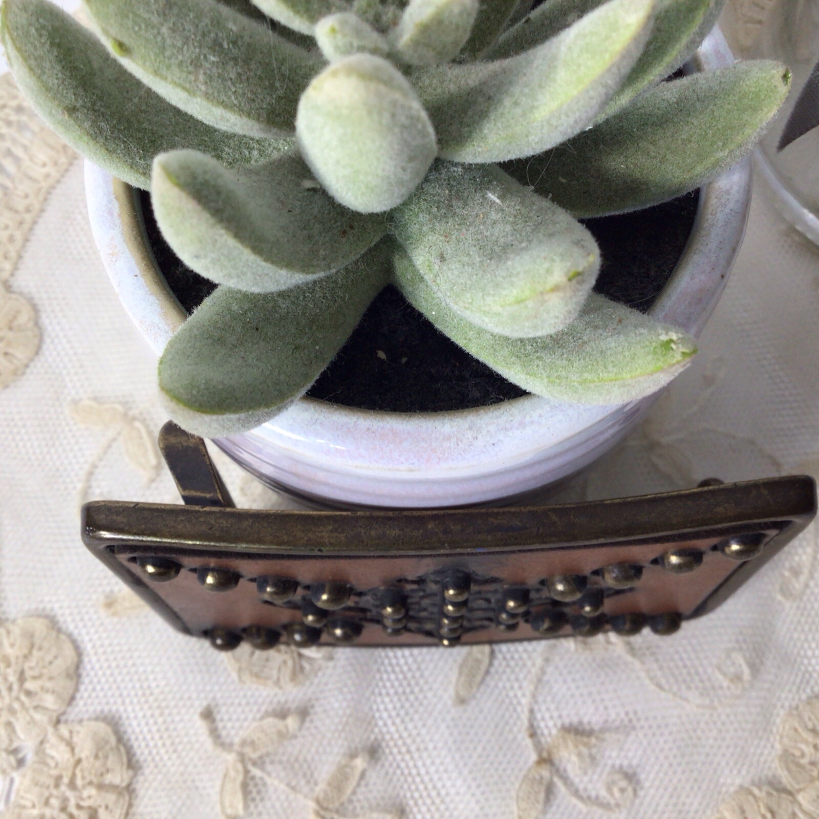 Brass Leather & Studs Belt Buckle~Brown/ Gold Handcrafted ~UNIQUE ~FREE SHIPPING