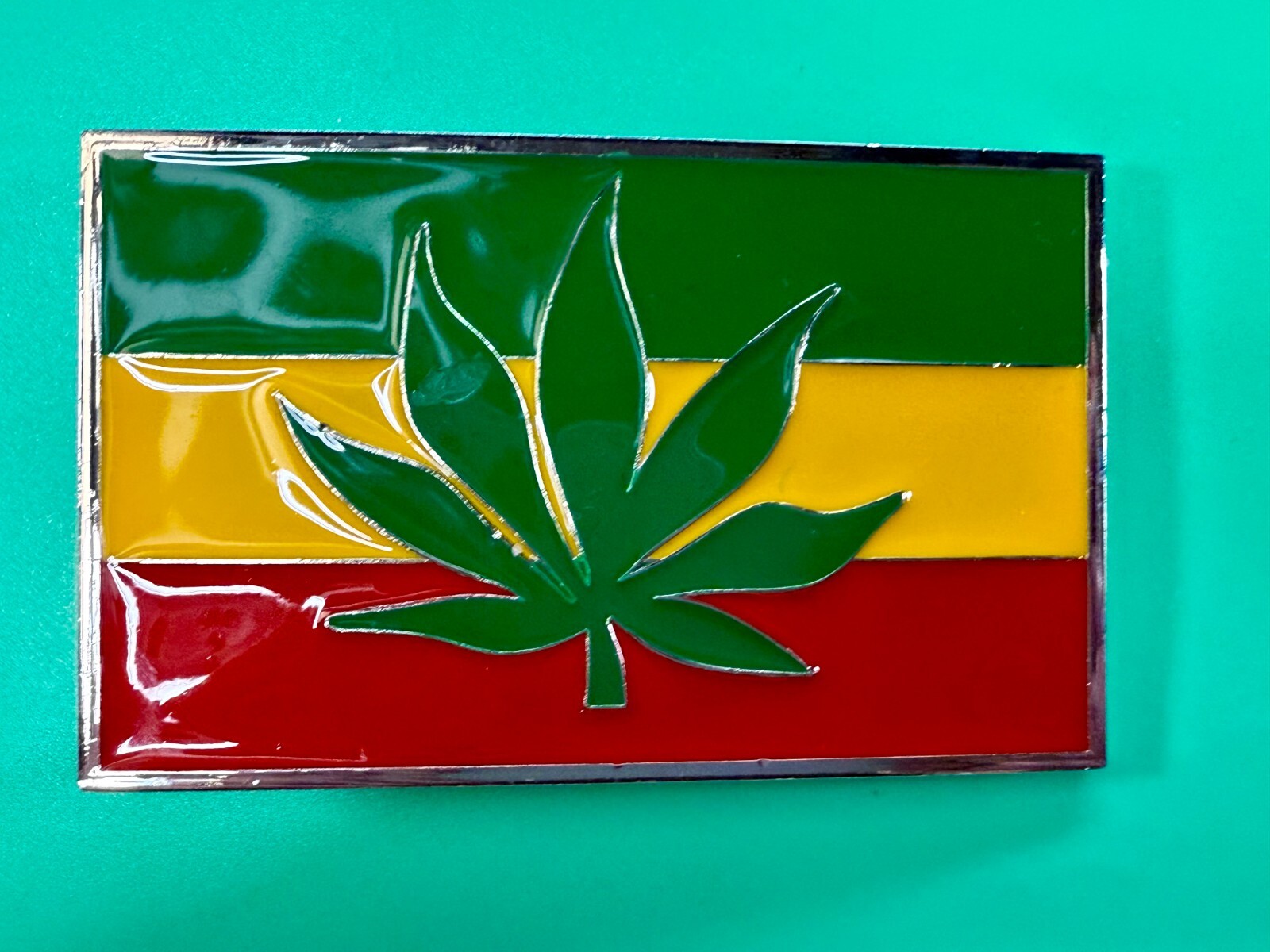 Rastafarian Flag Marijuana Cannabis Pot Leaf Weed Enameled Belt Buckle