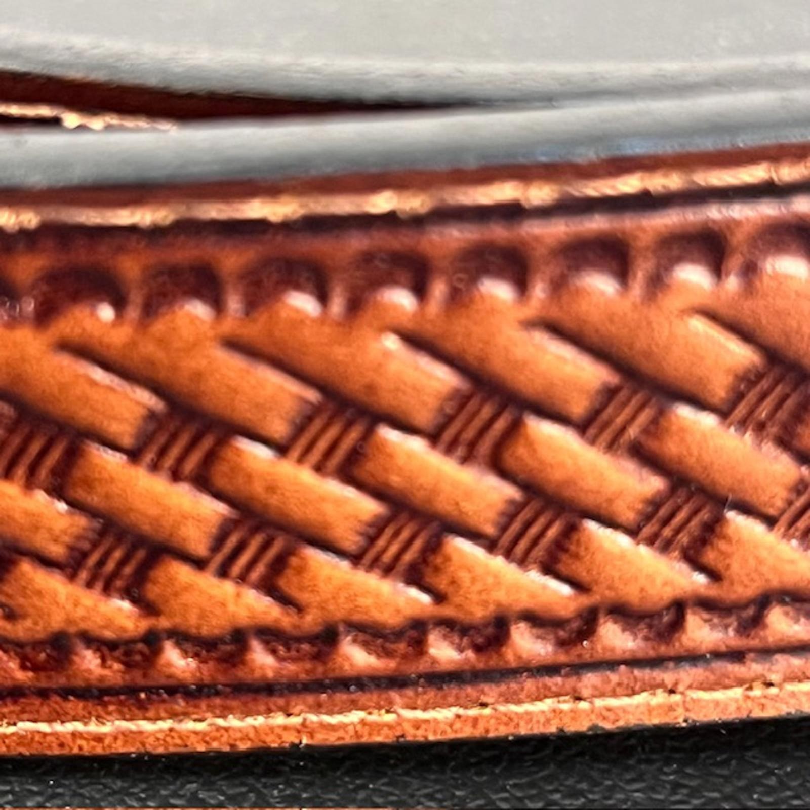 Schmidt Embossed Leather Belt with Brass Gold Buckle Men&rsquo;s Sz 50