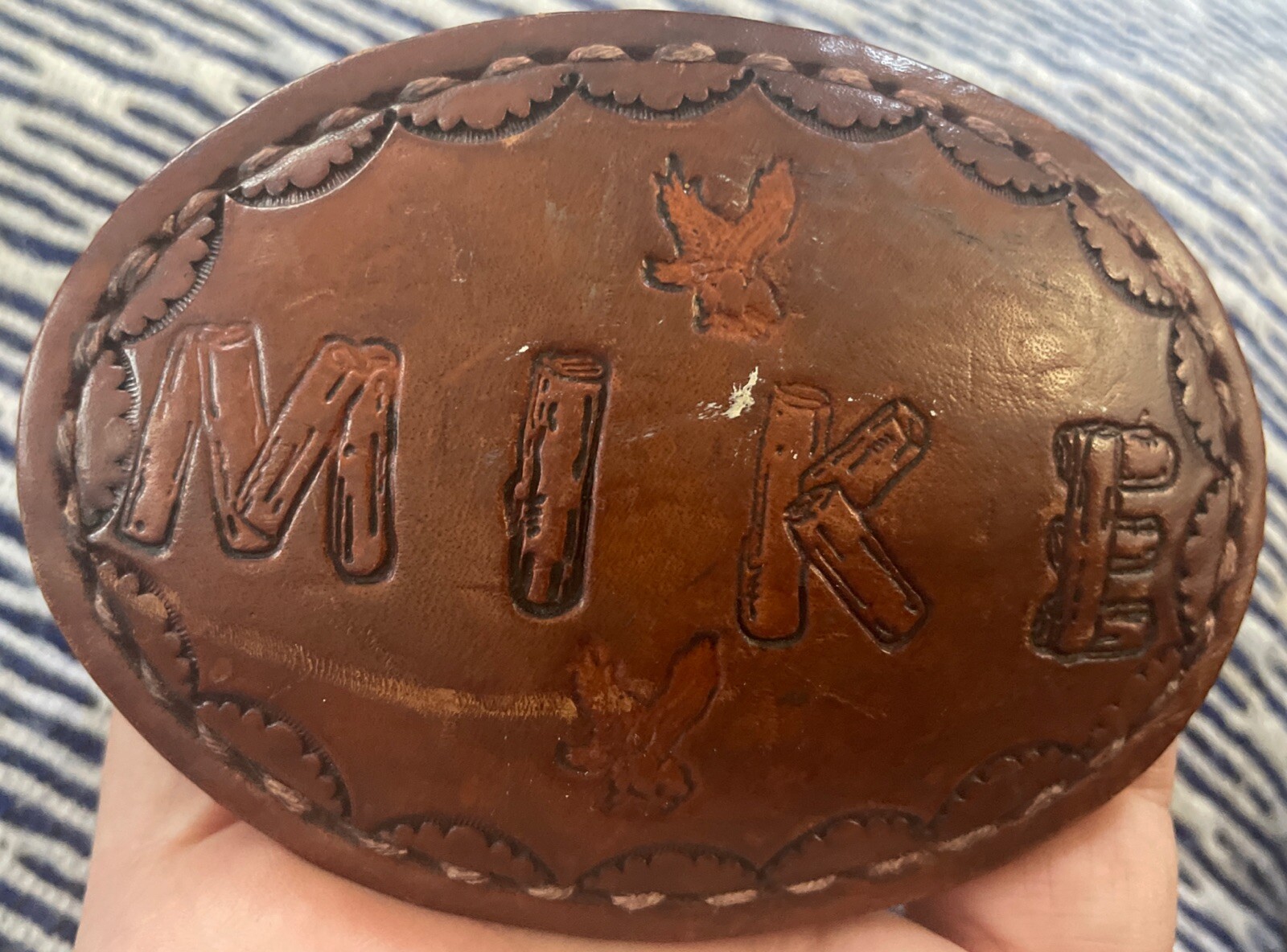 LEATHER BELT BUCKLE WITH NAME MIKE