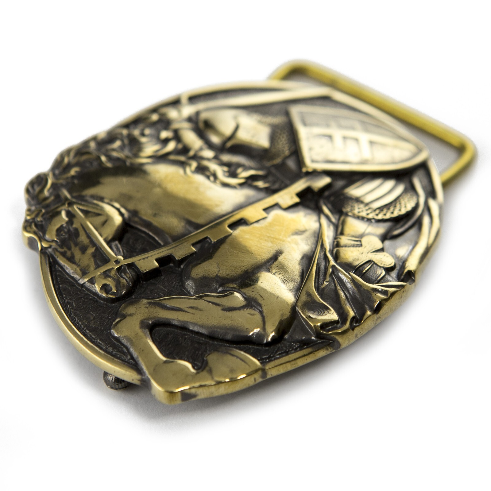 Belt buckle Fighting Knight, Medieval military solid brass belt buckle
