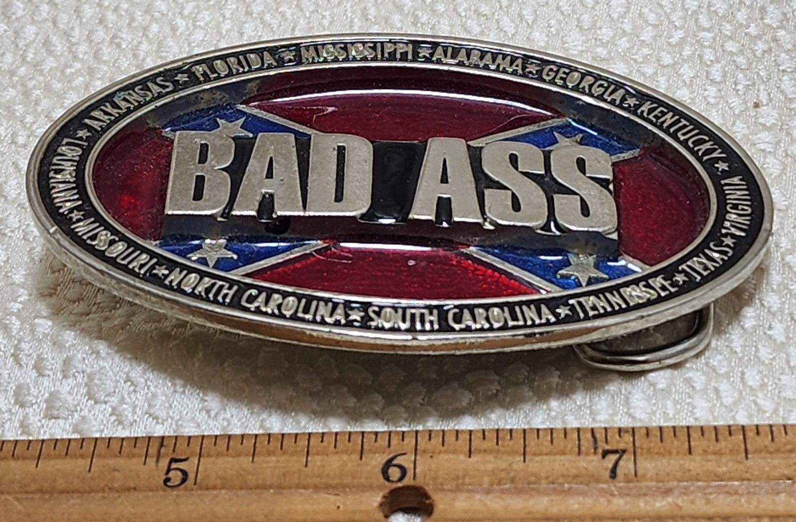 Red White & Blue Belt Buckle Stars Eagle Made in USA