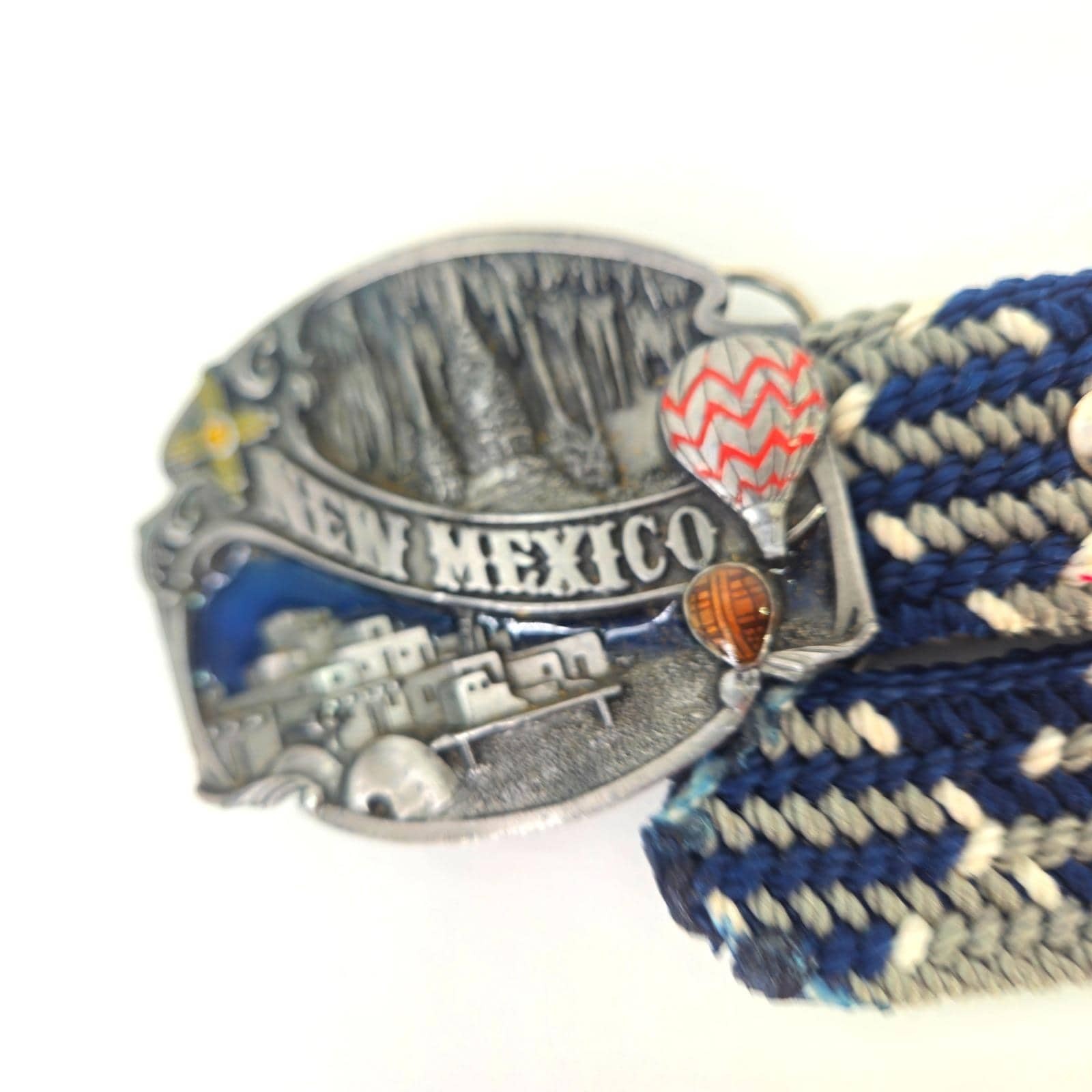 New Mexico Belt Buckle Woven Belt Men Southwestern USA Souvenir Vintage Retro