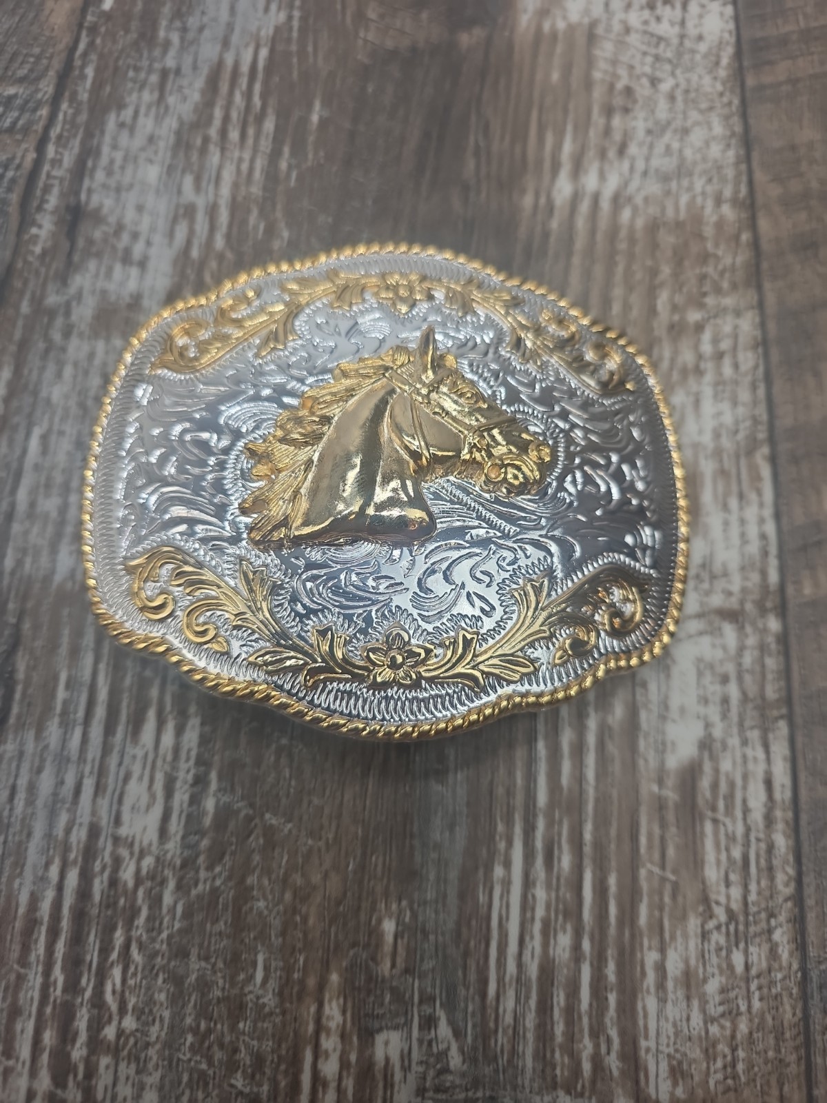 Western Belt Buckle Gold And Silver Colored Horse Head Cowboy Western Wear