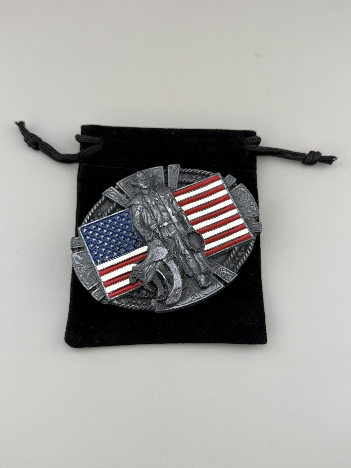 American Flag Cowboy Belt Buckle Western Patriotic Stars Stripes Enamel
