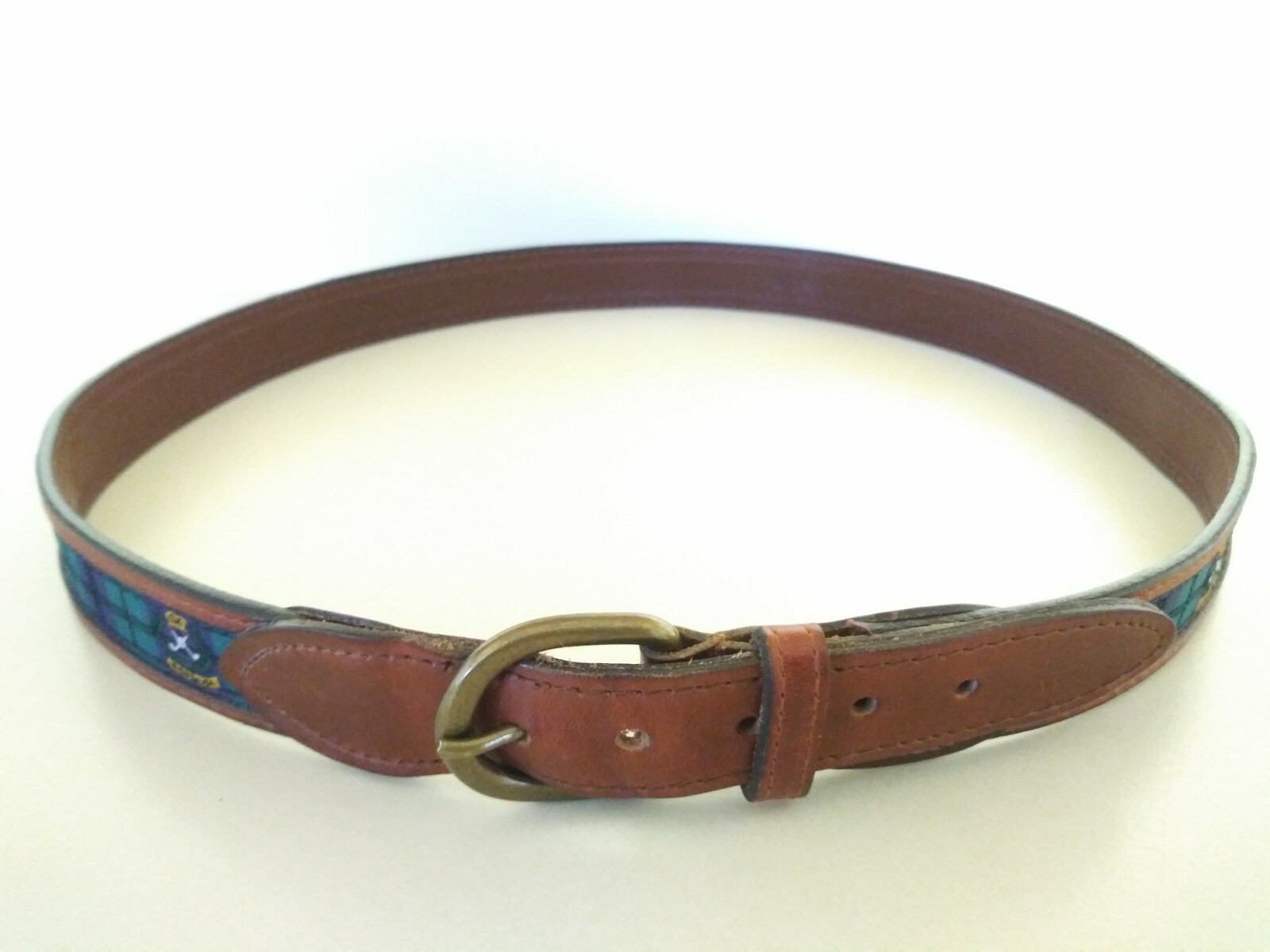 YRI FABRIC & LEATHER BELT LACROSSE BERMUDA CROWN SIZE 40