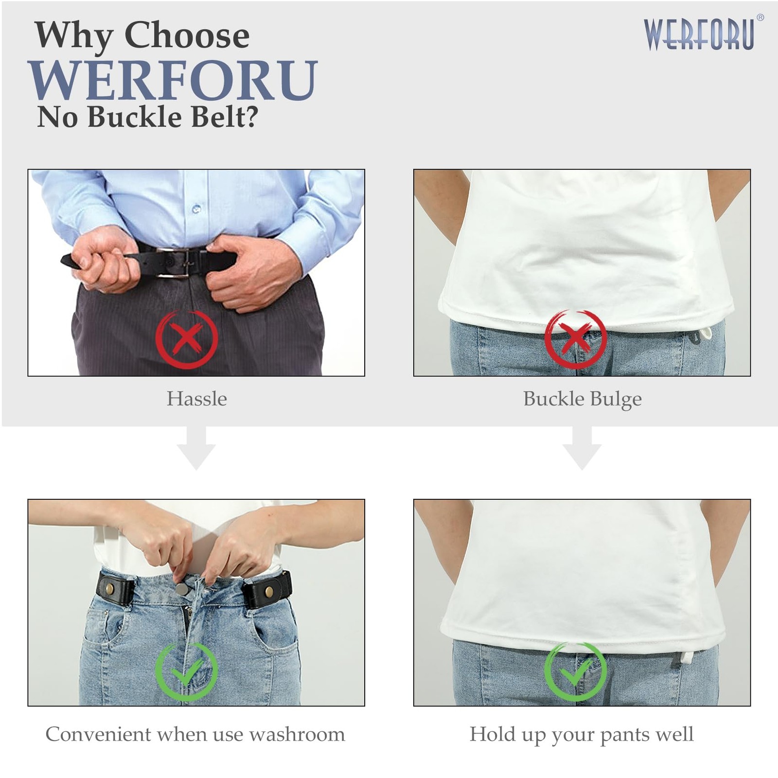 WERFORU 2 Pack No Buckle Stretch Belt For Pants Size 23&Prime;-30&Prime;, B-black-2