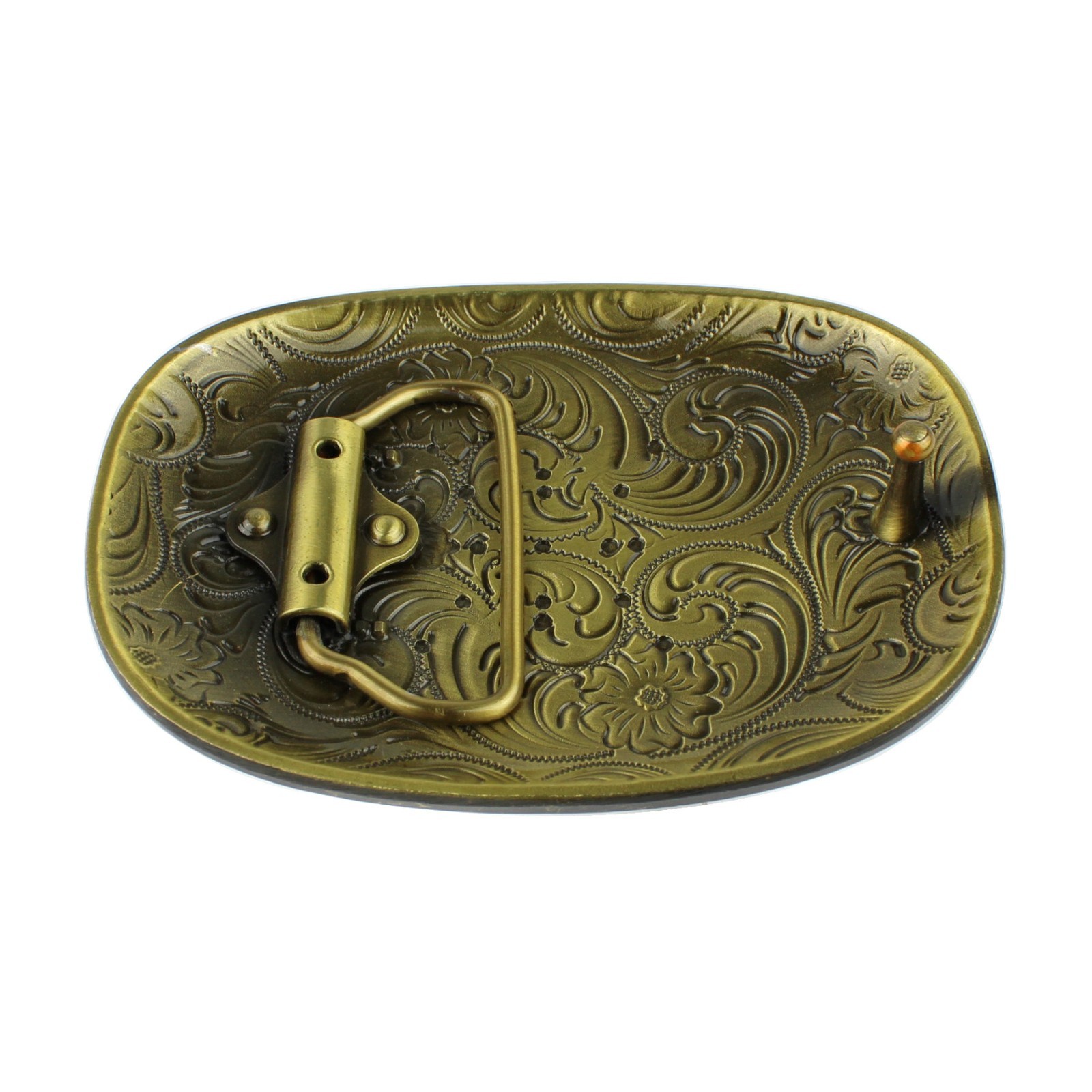 Western Cowboy Belt Buckle Carved Floral Ornate Design Antique Bronze 3 5/8 inch