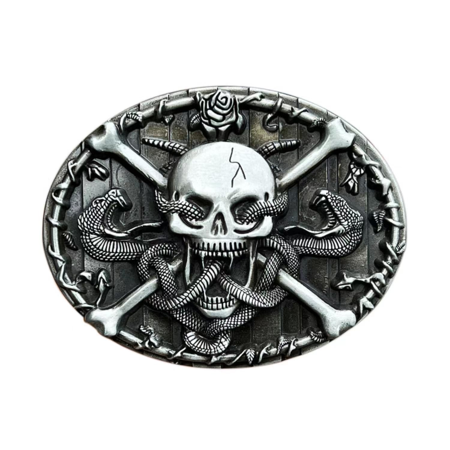 Skull and Snakes Gothic Belt Buckle for Men Vintage Crossbones & Rose Biker Buck