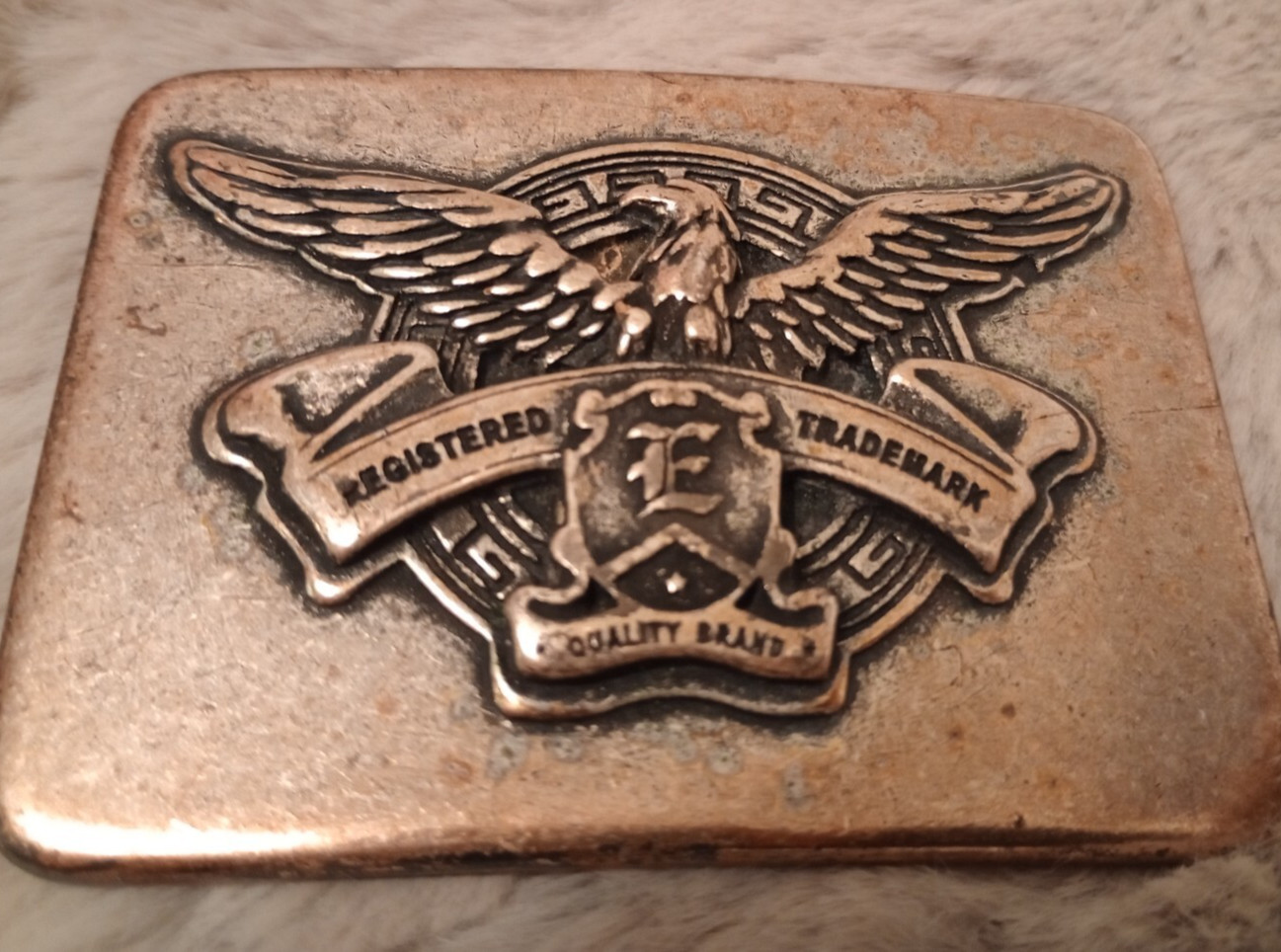 Vintage Registered Trademark E In Shield Quality Brand Belt Buckle