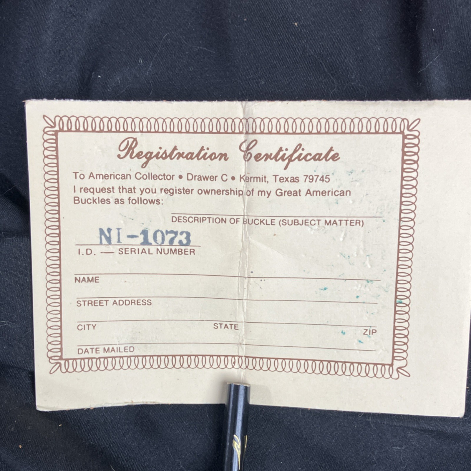 Heritage Mint Ltd Virginia Statehood 1776 Belt Buckle serial number NI1073 brass