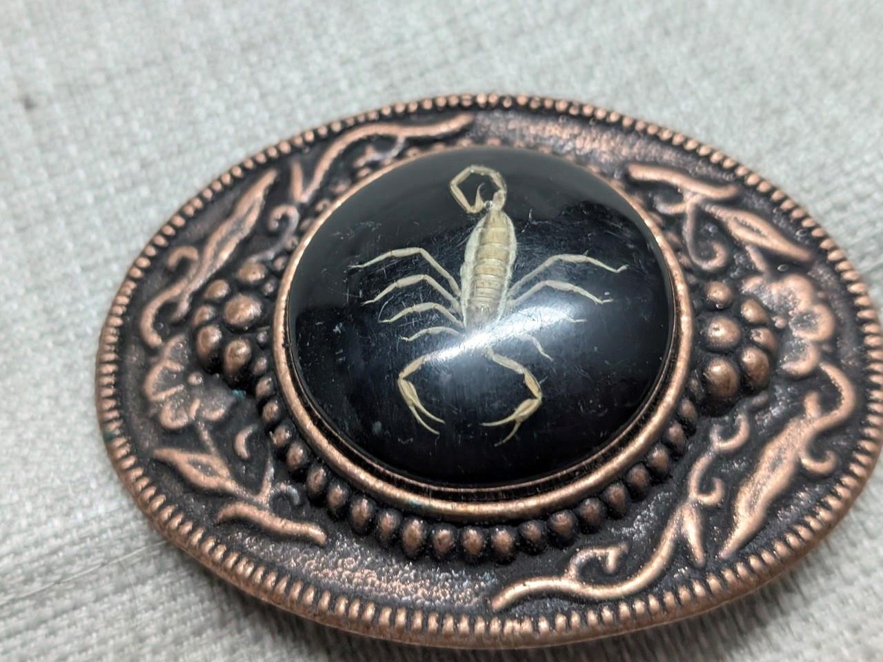 vintage USA made SCOROPION belt buckle WESTERN epoxy COWBOY copper engraved