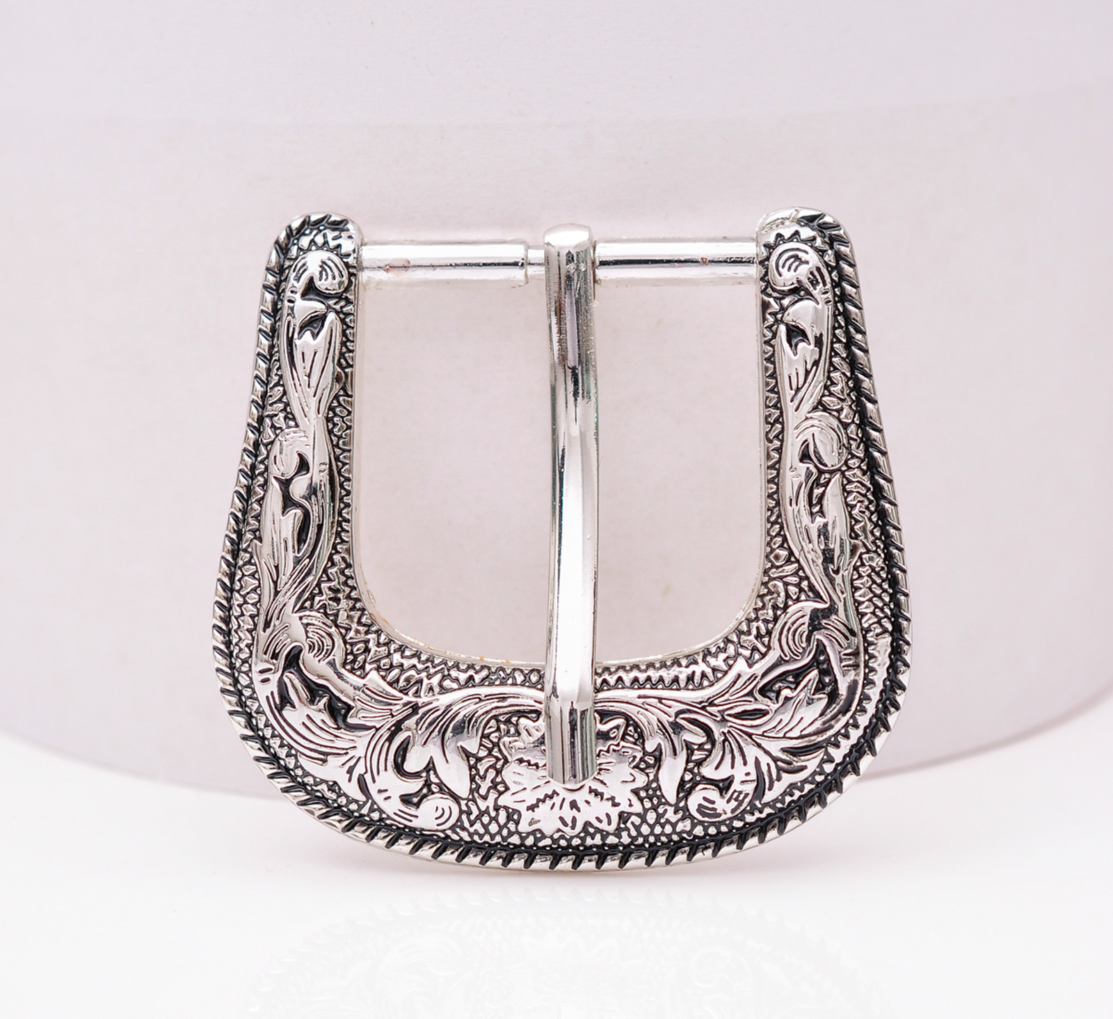 Antique Silver 2-Tone Floral Engraved Belt Pin Buckle Set Fit 30mm Wide Straps