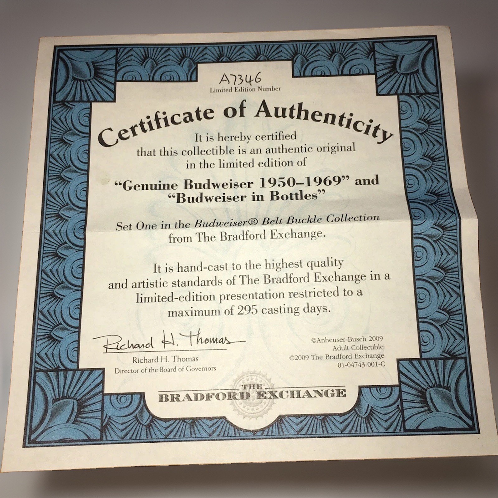 Set Of 2 Bradford Exchange Collectible Budweiser Beer Belt Buckles COA TEMPLATE