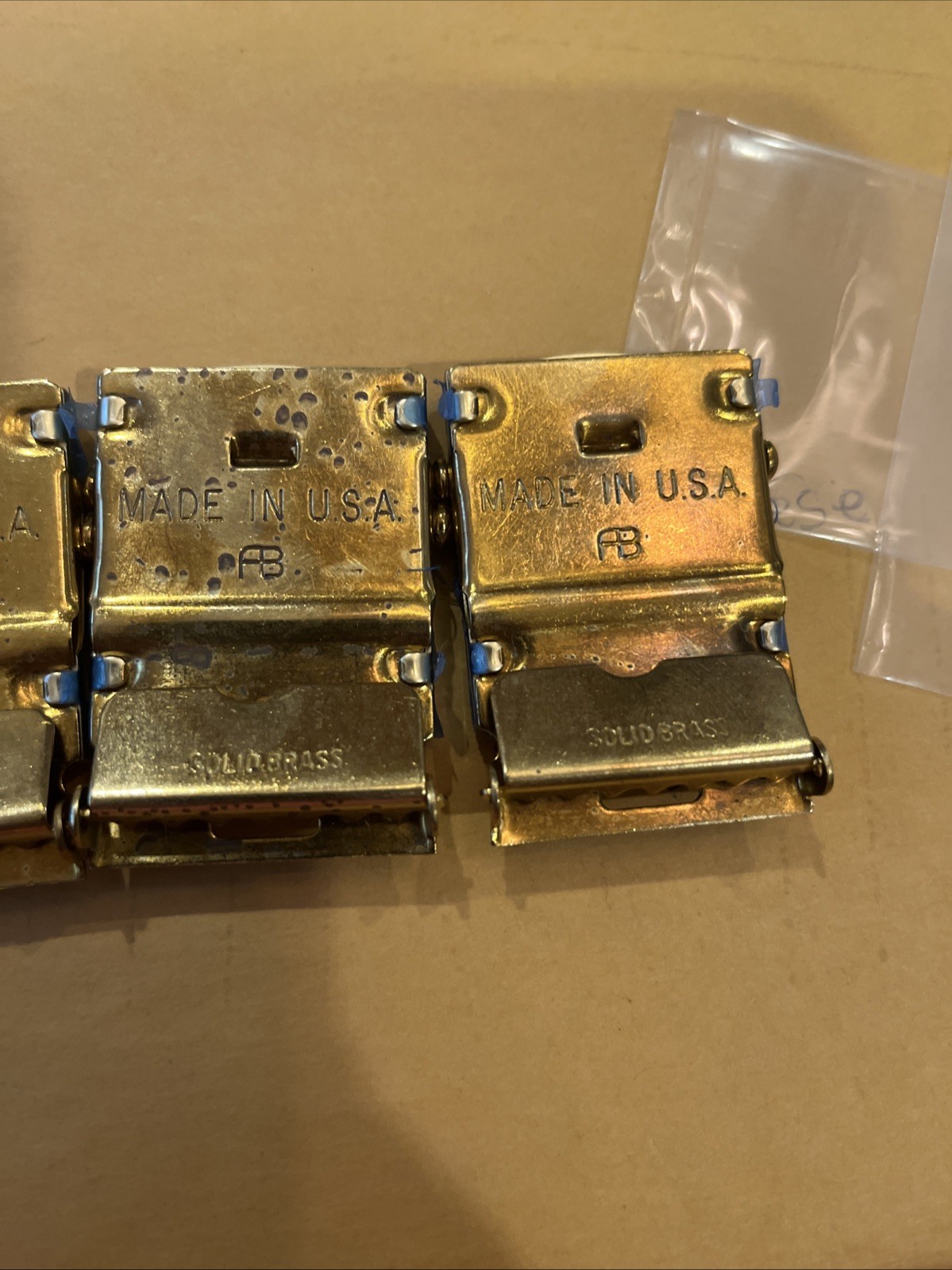 Lot 3 Solid Brass Military Web Belt Buckle 1.25&Prime; Made in USA NOS Plastic Wrapped