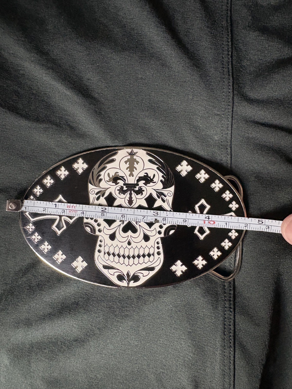 KING BABY BIG BELT BUCKLE 1-3/8&Prime; DIA DE LOS MUERTOS DAY OF DEAD CROSS & SKULL