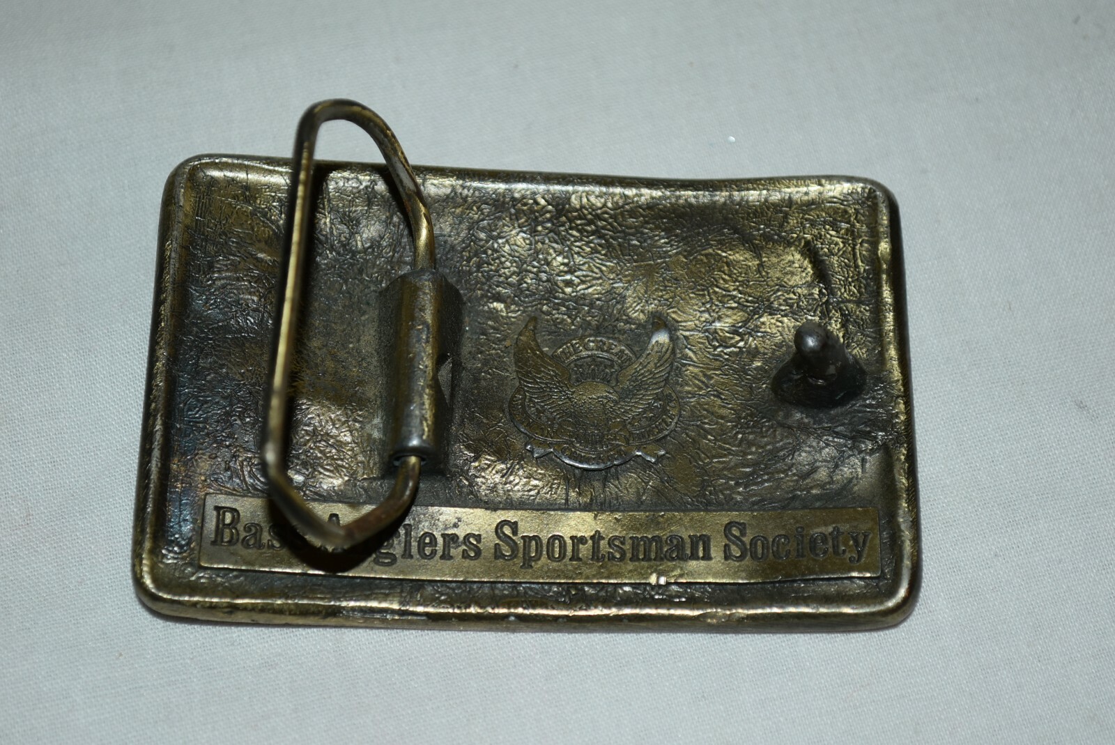 SOLID Brass Bass Anglers Sportsman Society BASS Jumping BELT BUCKLE EUC