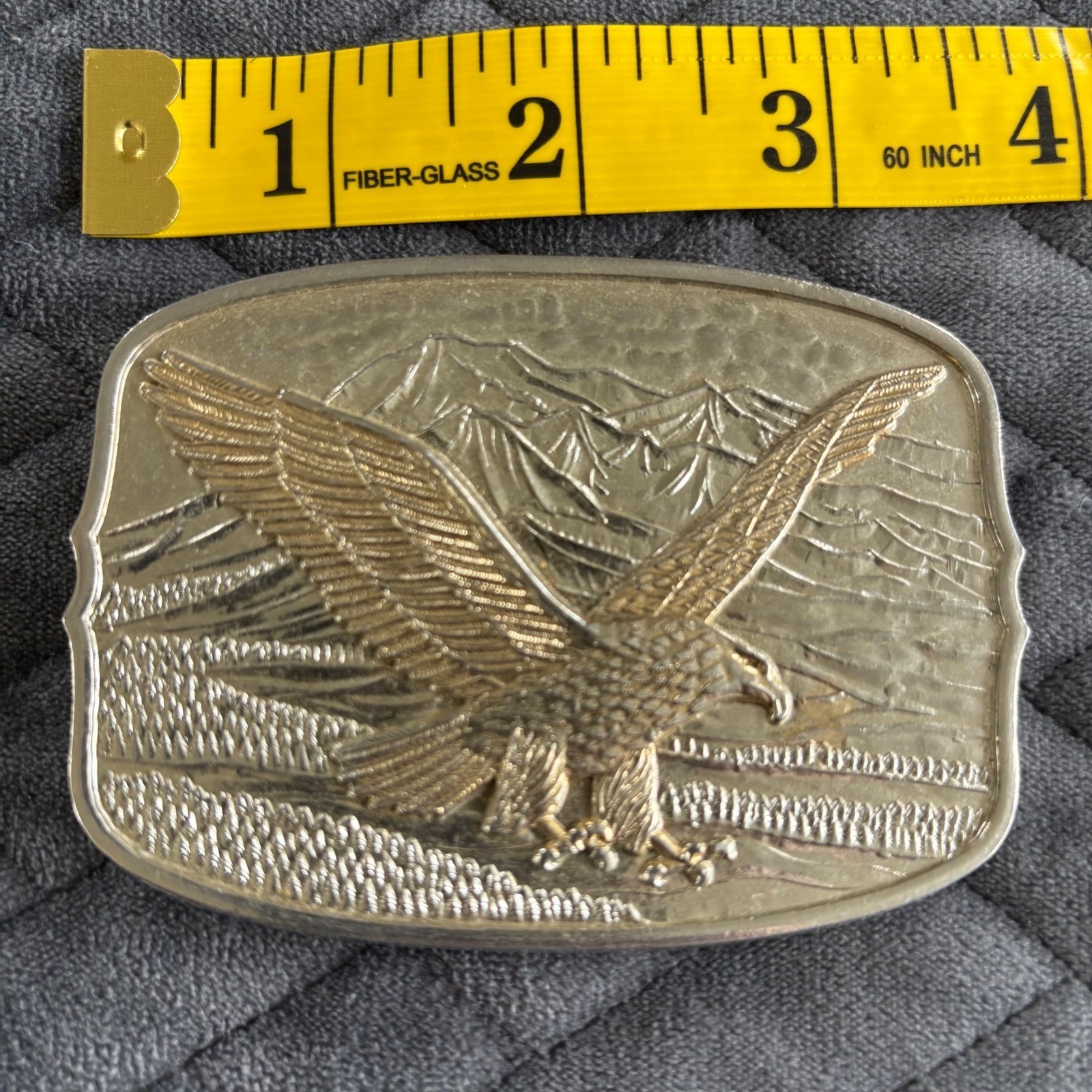 Vintage Eagle Mountain Scene Belt Buckle Gold Tone Western Americana #161404