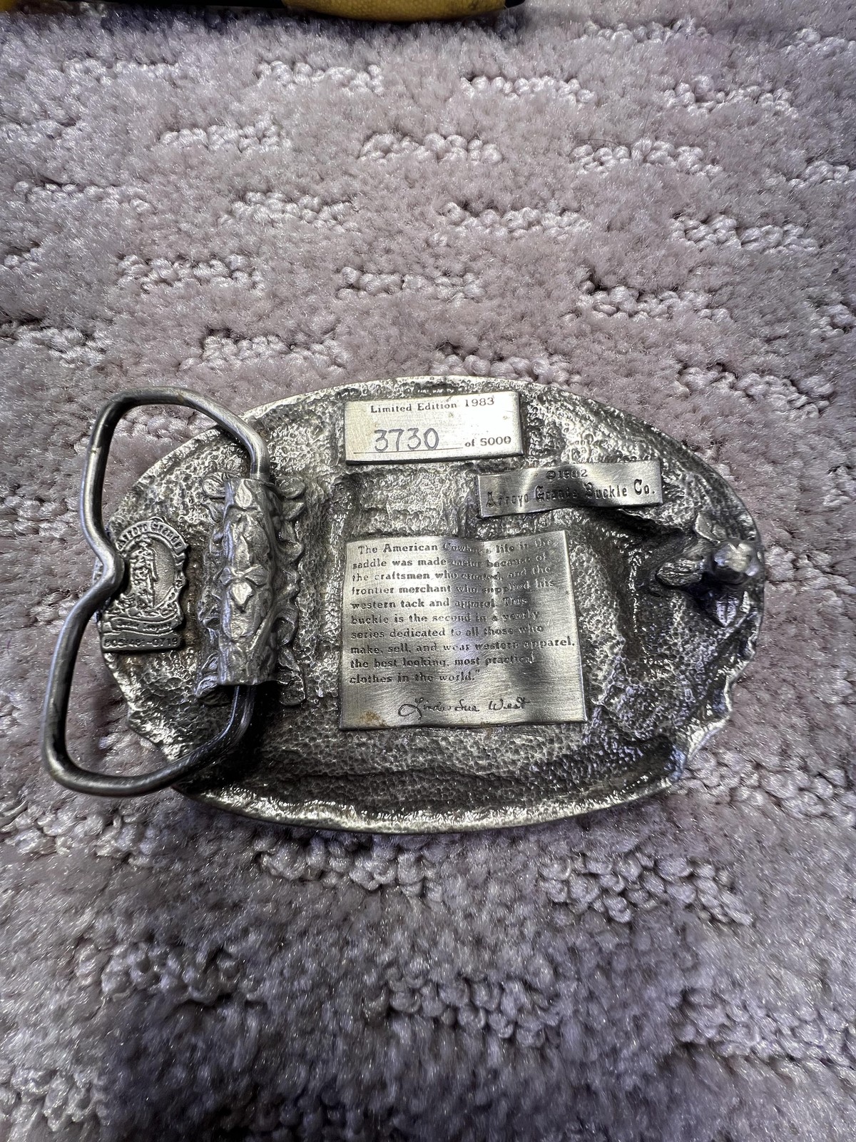 Vintage Arroyo Grande American Cowboy Belt Buckle Mens Silver Western 80s