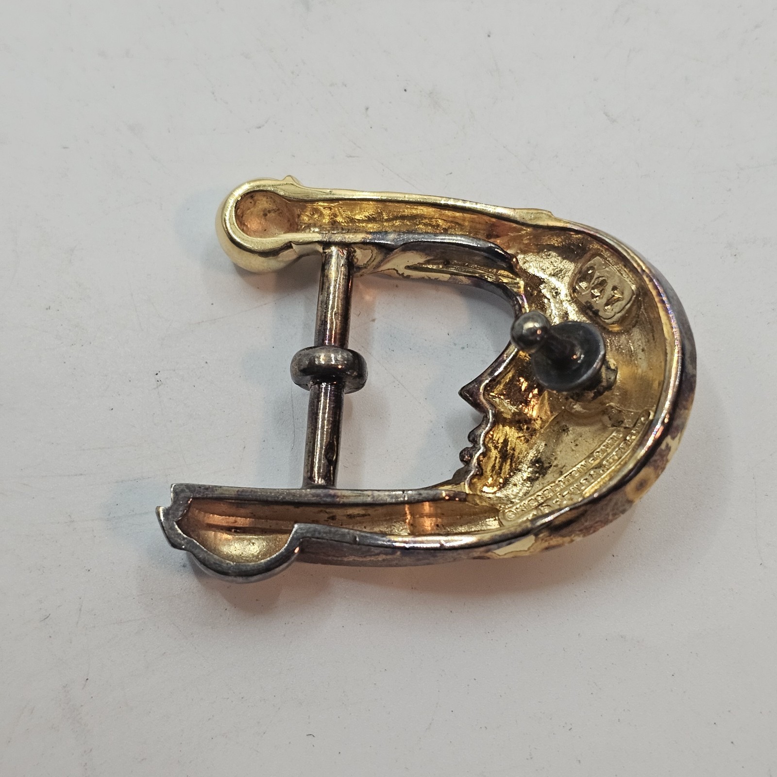 Barry Kieselstein Cord Sterling 925 Gold Vermeil Half Moon Face Buckle Vintage