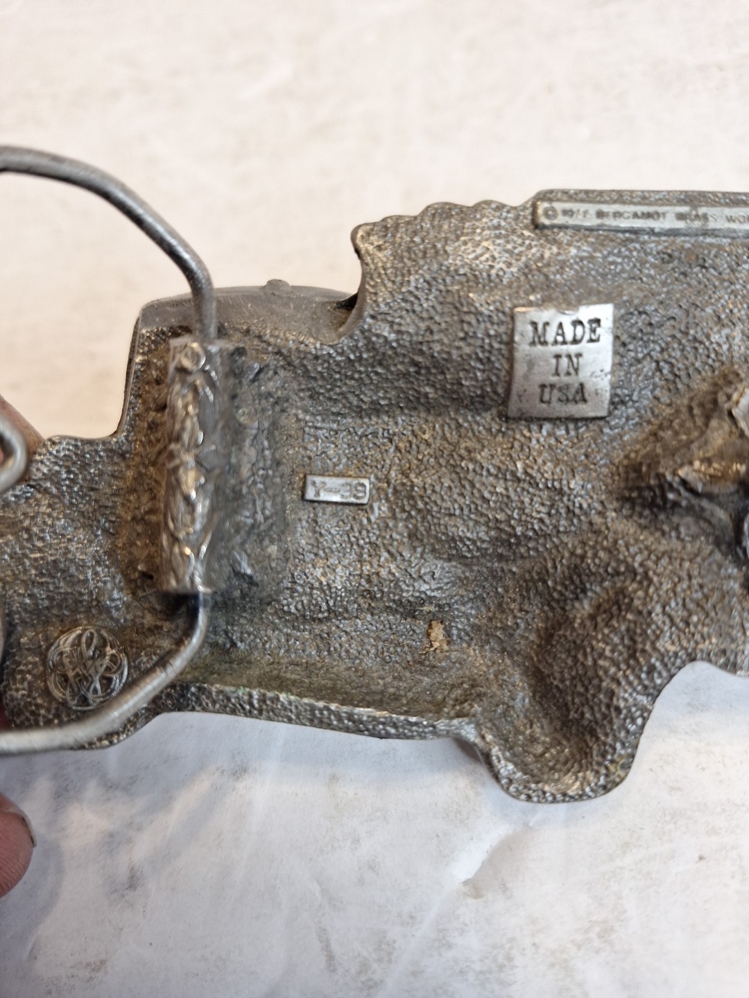 Vintage 1977 Cutout Bergamot Semi Trailer Belt Buckle Truck Driver Rig USA Y-38