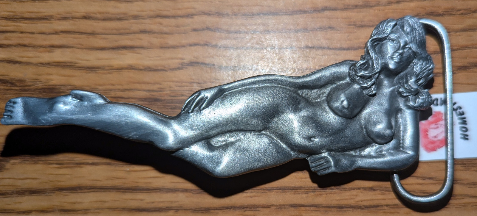 NUDE LADY NAKED WOMAN LOUNGING CUT-OUT BELT BUCKLE MADE IN USA NEW