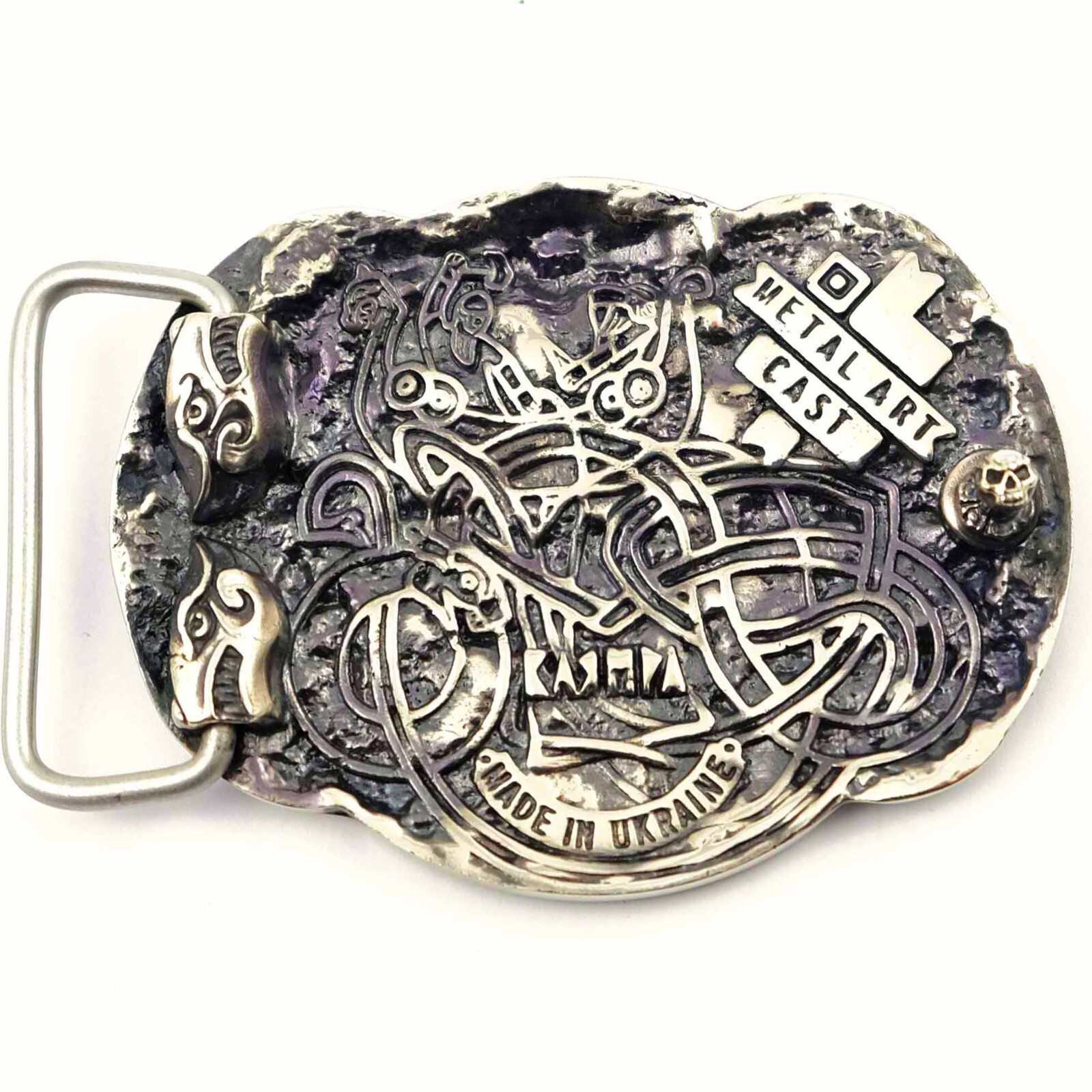 German silver belt buckle Jormungandr, World Serpent buckle, Dragon buckle