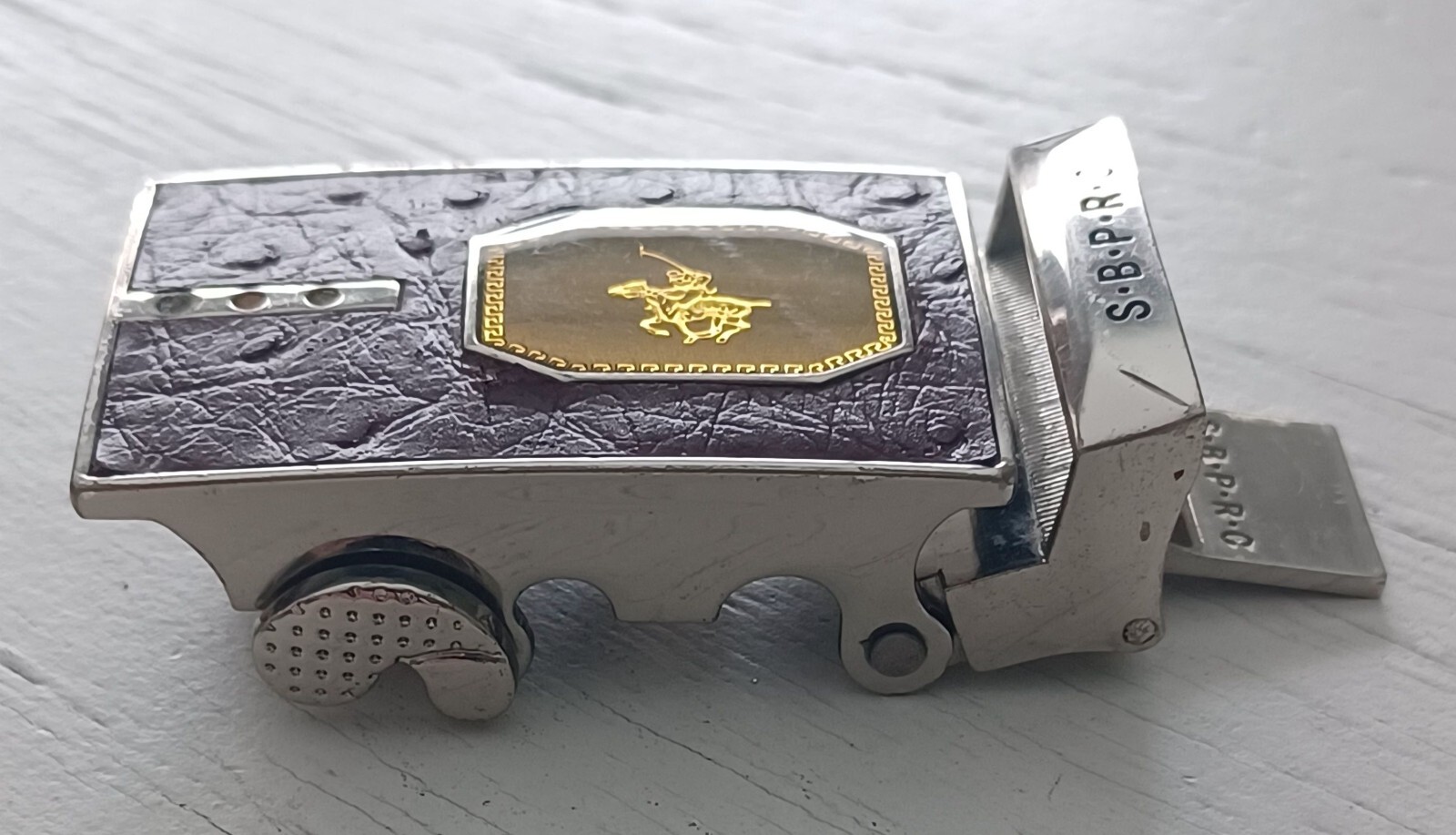 Santa Barbara Polo and Racquet Club Belt Buckle SBPRC Maroon Leather Silver Tone