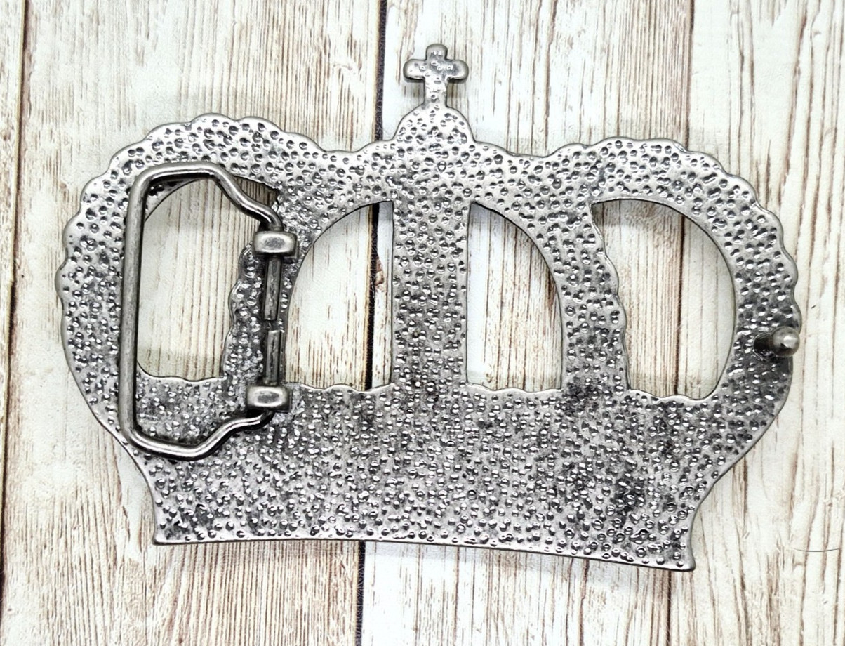 Vintage Large Pewter Metal King&rsquo;s / Queen&rsquo;s Crown Belt Buckle Fits 1 1/2&Prime; Belts