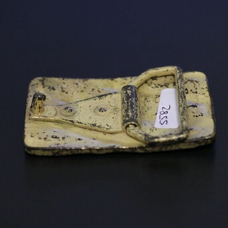 Vintage Yellow Basket Weave Belt Buckle Rectangular Rustic Masculine Look
