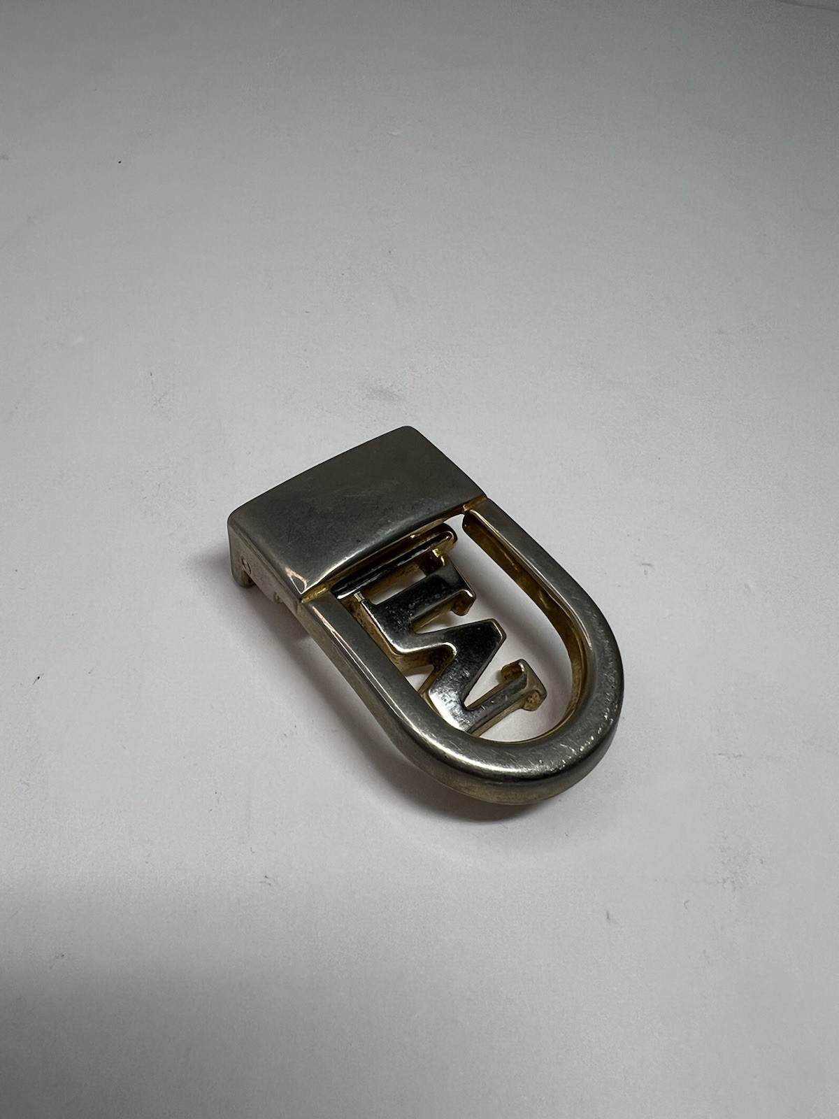 VTG Pat Pending Initial M Monogram Two Tone Gold Silver Belt Buckle Italy