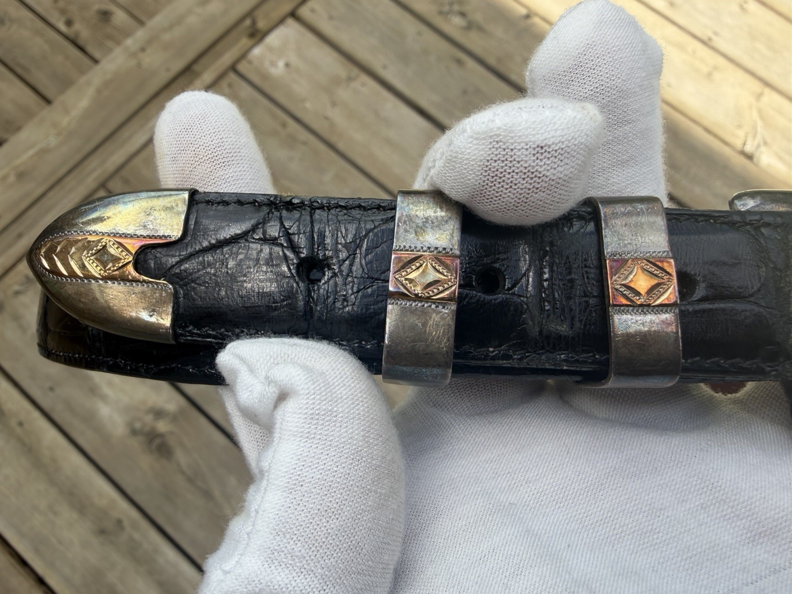 J.W. Comstock Heritage Sterling Silver 14K Gold 4 Buckle w Alligator Belt $4K