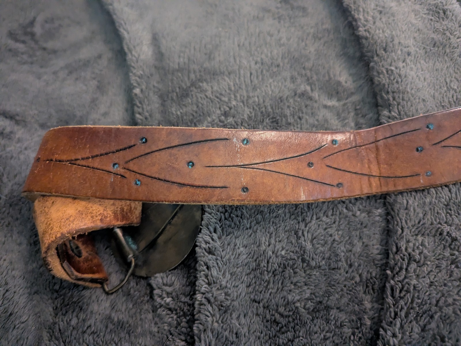 United States of America One Dollar Metal Belt Buckle tooled leather belt