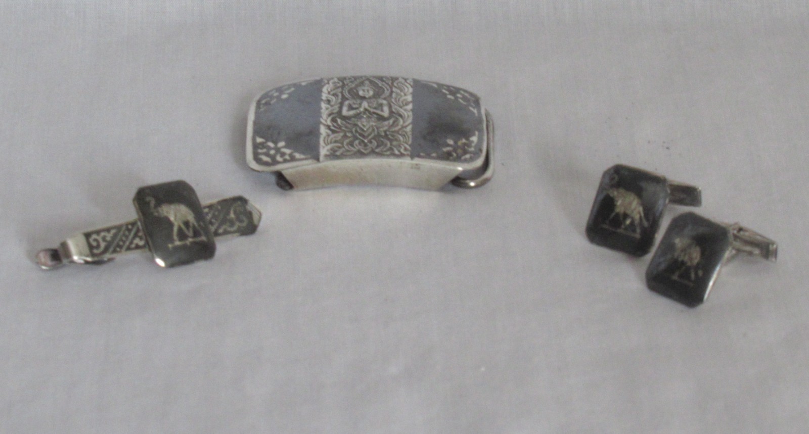 Belt, Tie Tack & Cuff Links Set Elephant Siam Sterling