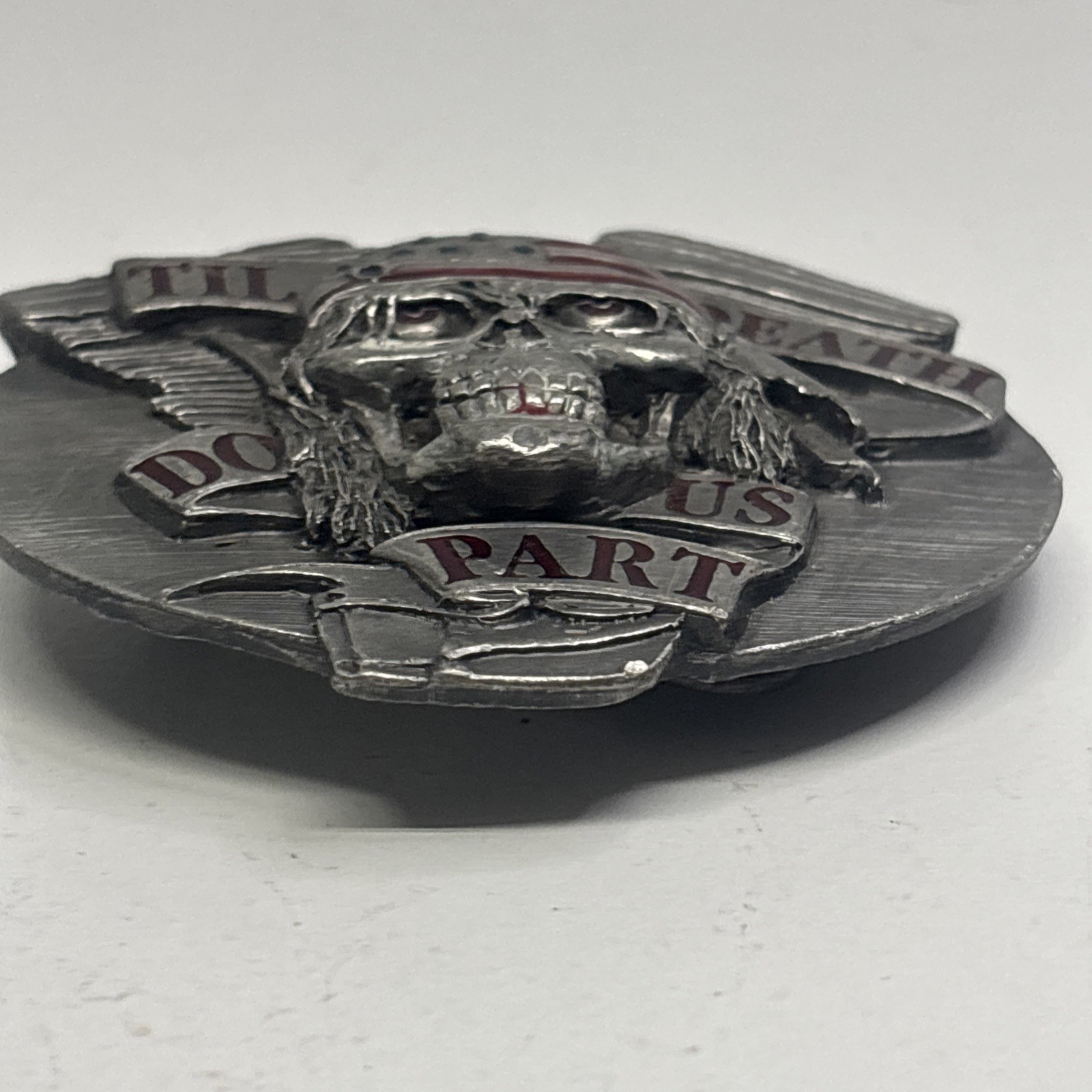 Bergamot 1994 American V-249 Skull Flag Belt Buckle « Till Death Do Us Part  » USA