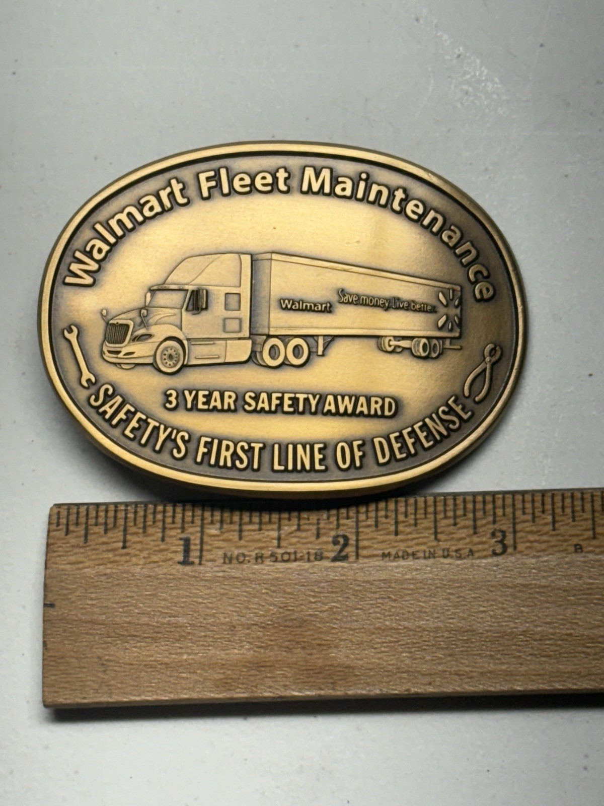 Walmart Transportation Fleet Maintenance Safety Award Brass Belt Buckle, NEW