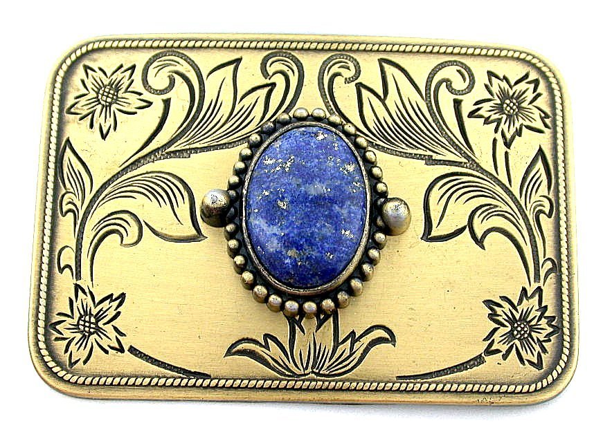 Gold Color Southwest Western Natural Oval Lapis Cabochon Belt Buckle EPBB124