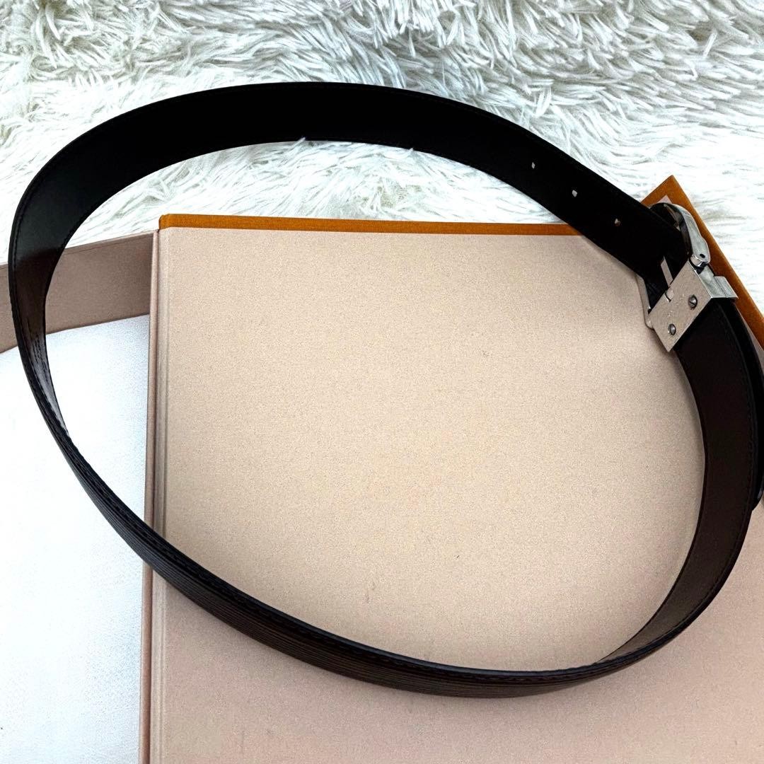 Louis Vuitton Epi Saint-Cloud Classic Belt Brown Men&rsquo;s Silver Buckle