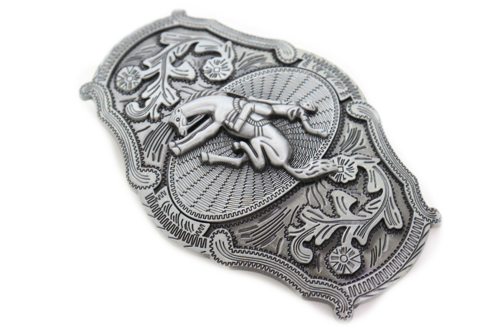 Men Silver Color Metal Western Belt Buckle Rodeo Horse Cowboy Casual Jeans Pants