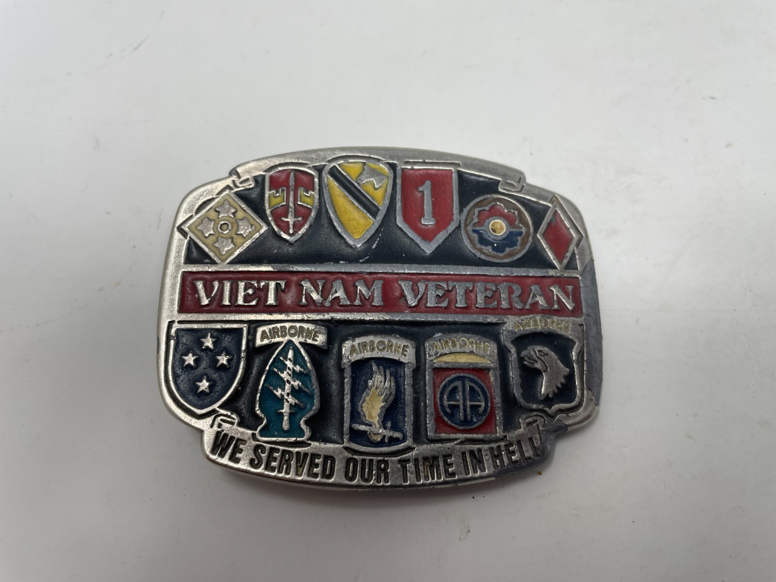 US Army Vietnam Veteran Belt Buckle Made In USA « We served our time in hell »