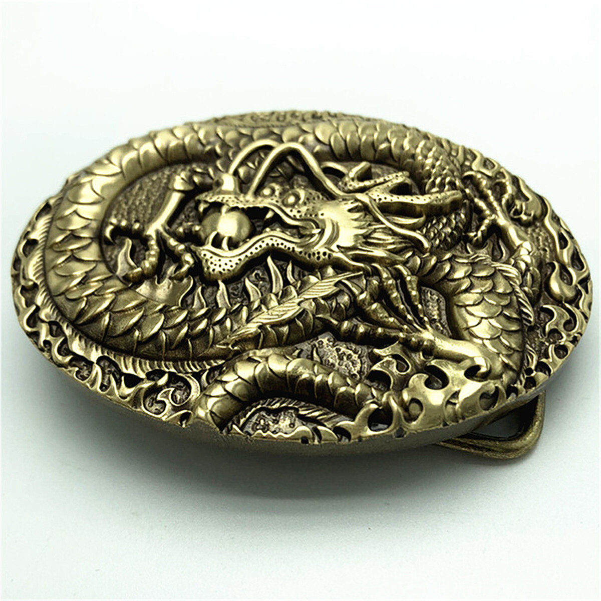 Chinese Dragon Solid Brass Mens Belt Buckle Western Cowboy Vintage Antique