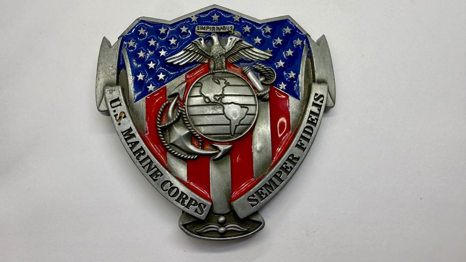 US Marine Corps Semper Fideles Eagle Anchor Globe Commemorative Belt Buckle