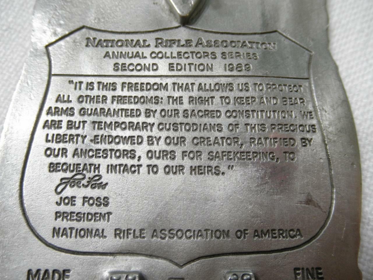 NRA National Rifle Association Pewter Belt Buckle, Collectors Series 1989