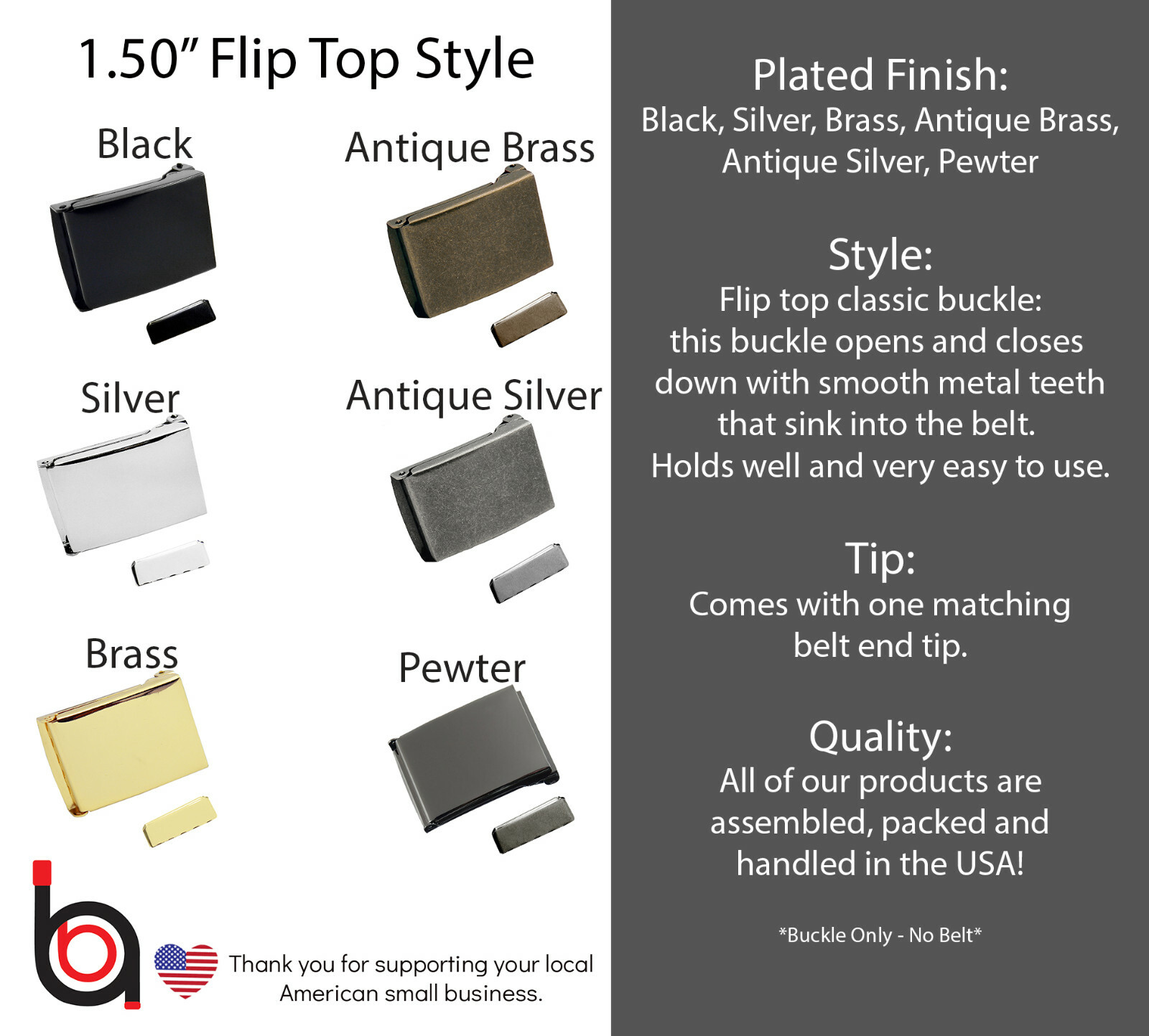 Build A Belt Replacement Military Style 1.50&Prime; Wide Buckle With Matching Belt Tip